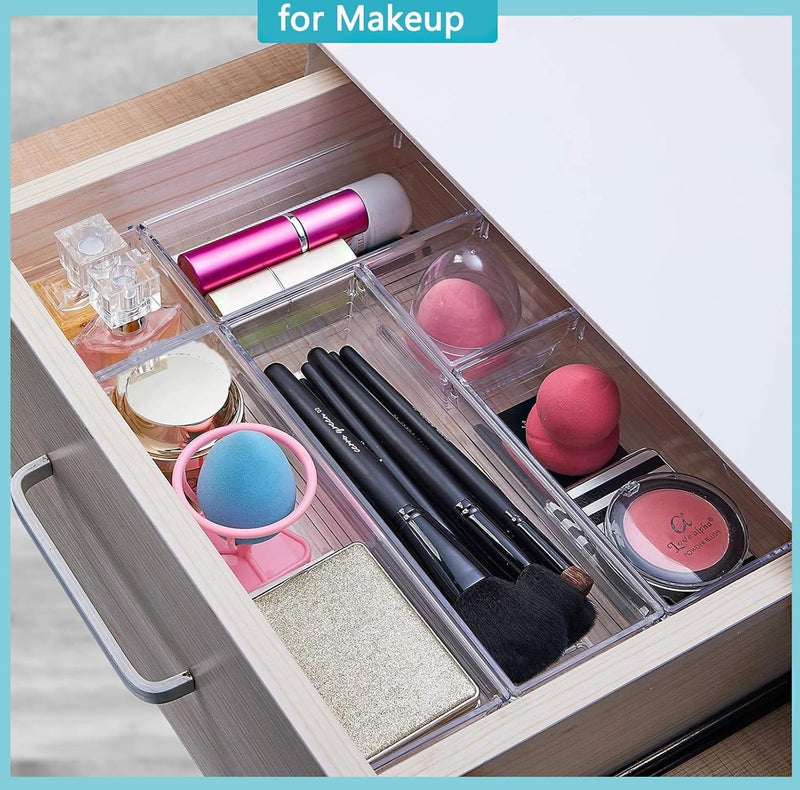 DCA 12 PCS Clear Plastic Drawer Organizer Set, 4 Sizes Makeup organizer, Vanity Organizer for Makeup, Stationery,Gadgets,Kitchen,Bathroom,Office,Bedroom - Image 3